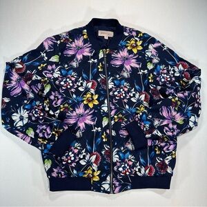 Philosophy Floral Bomber Jacket Women’s Sz Medium Navy Whimsy Full Zip Light